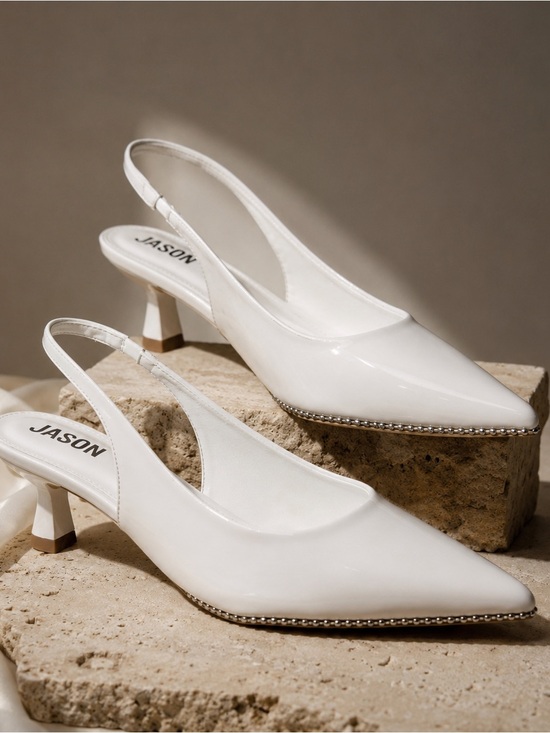 Jason Wu Shoes - Jason Wu White Leather Slingback Beaded Silver Studded Shoes Size 10 NEW